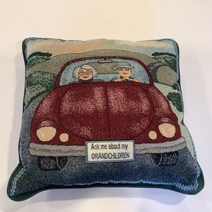 Ask Me About My Grandchildren Tapestry Accent Pillow Grandparents in Red Car